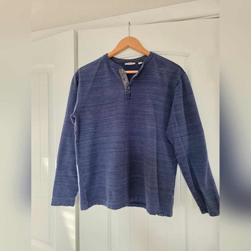 Rowm Long Sleeve Henley Shirt Mens Medium Heathered Blue